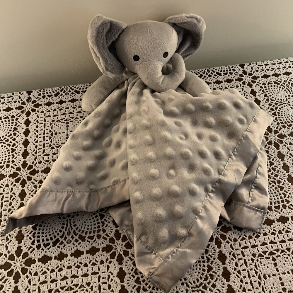 Gray Elephant Lovey Security Blankie Baby Blanket Soothing Toy 16 Inch Textured